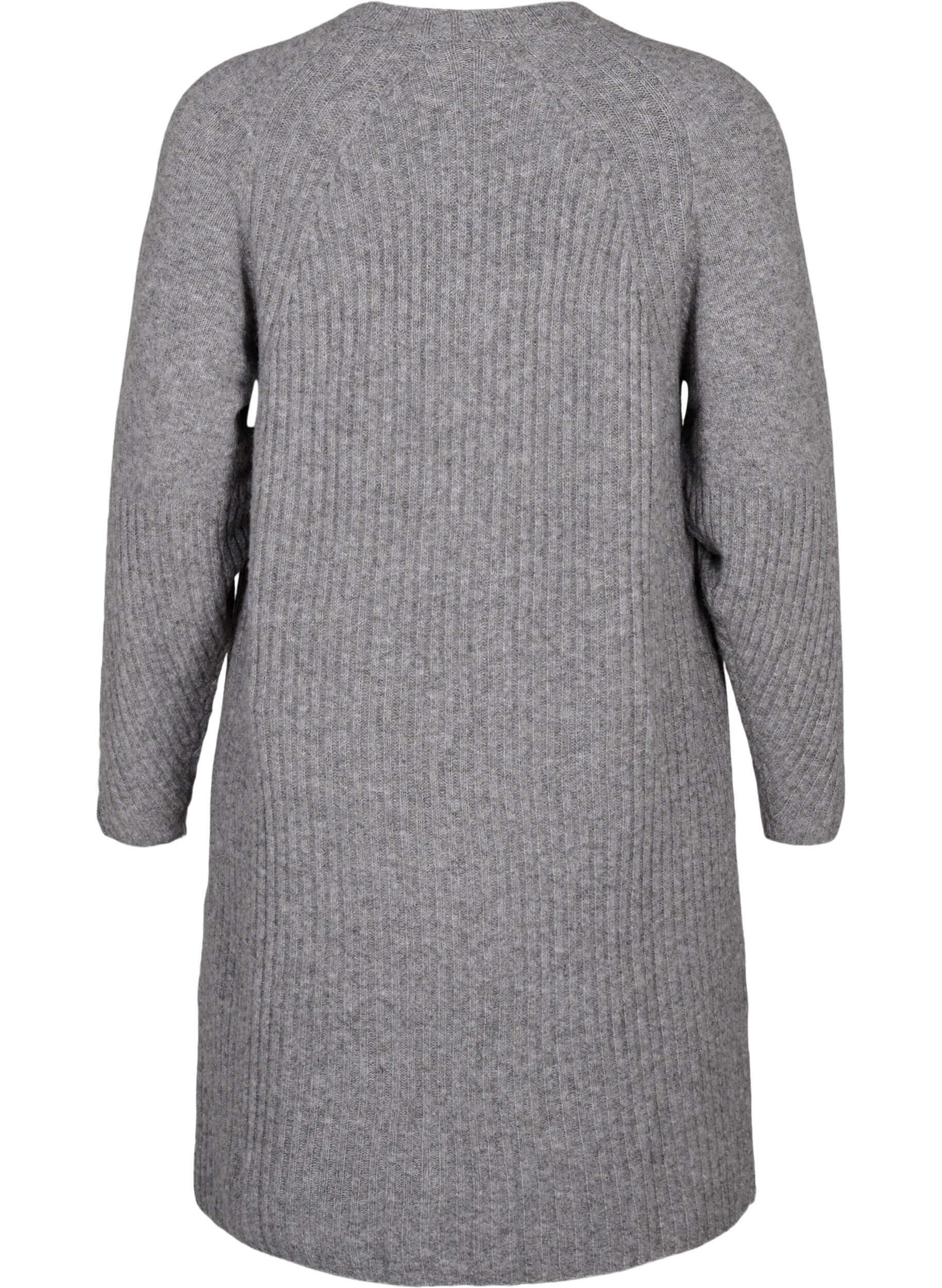 Zizzifashion Rib-knit dress with slit, Light Grey Melange, Packshot image number 1