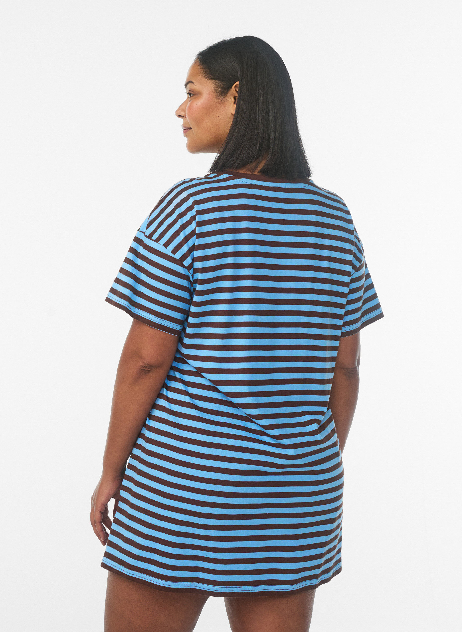 Zizzifashion Long striped night T-shirt, Light Blue, Model image number 2