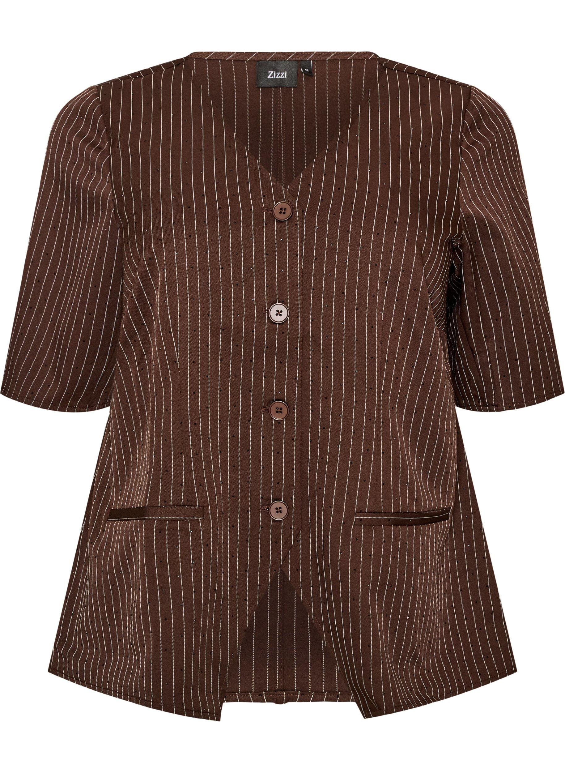 ZizzifashionPinstripe blouse with rhinestones and buttons, Brown, Packshot image number 0