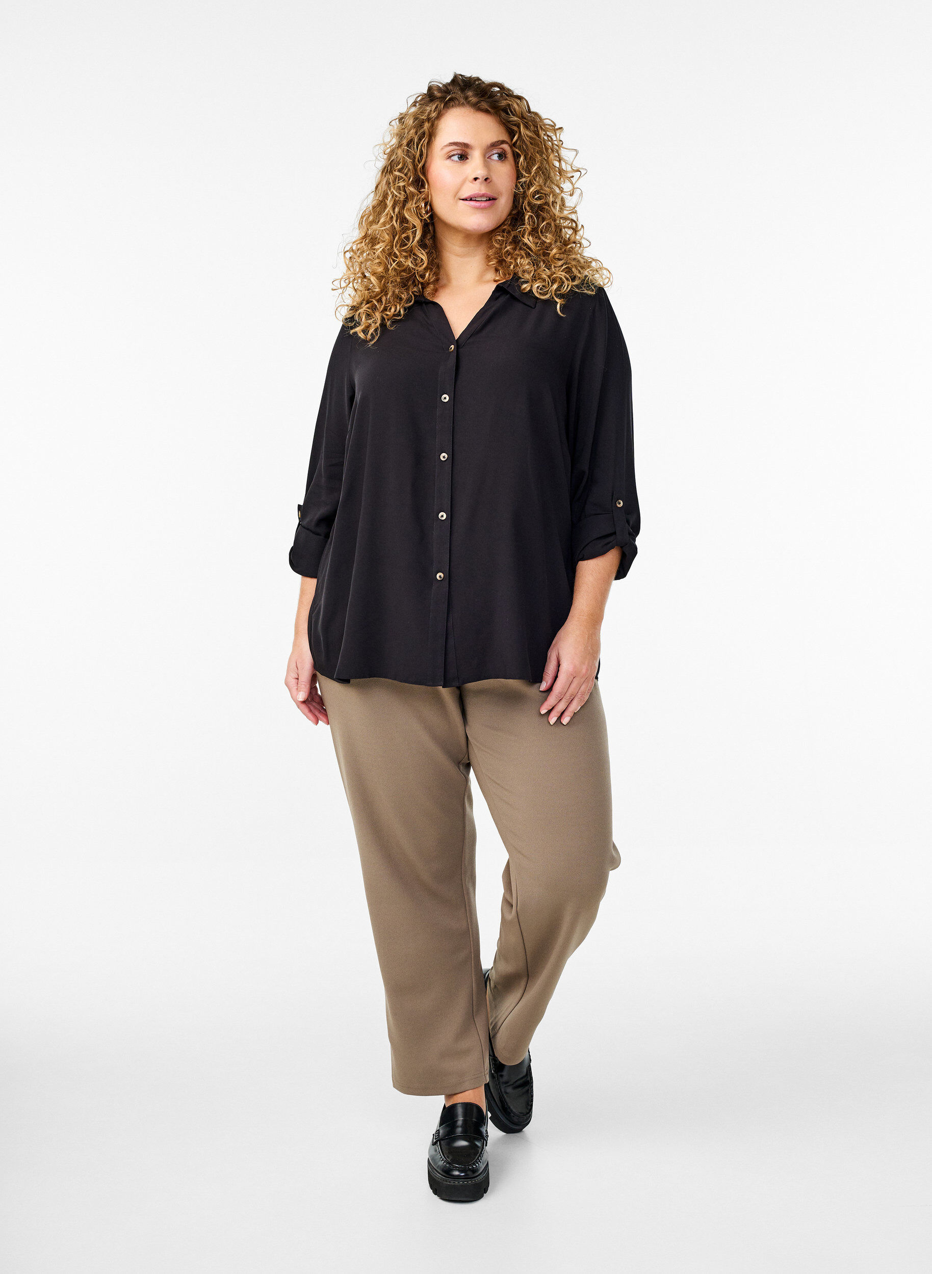 Zizzifashion FLASH - Long-sleeved shirt with a V-neck, Black, Model image number 1