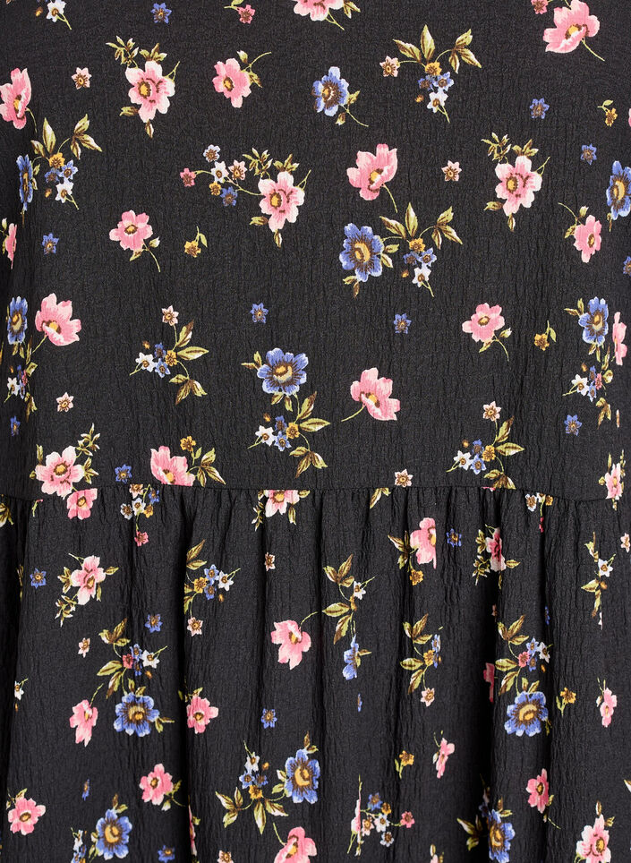 Ankle-length dress with short sleeves and tiered ruffles, Black, Packshot image number 2