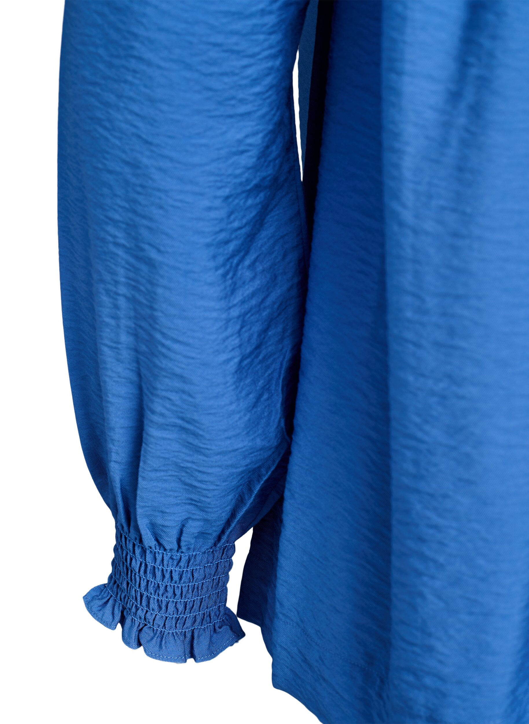 Zizzifashion Viscose blouse with smock and gathered details, Blue, Packshot image number 3