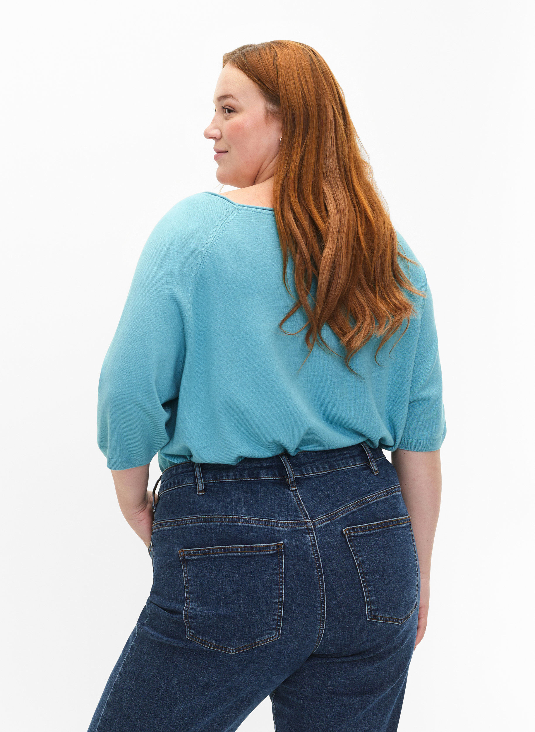 Zizzifashion Viscose knitted blouse with 3/4 sleeves, Reef Waters, Model image number 1