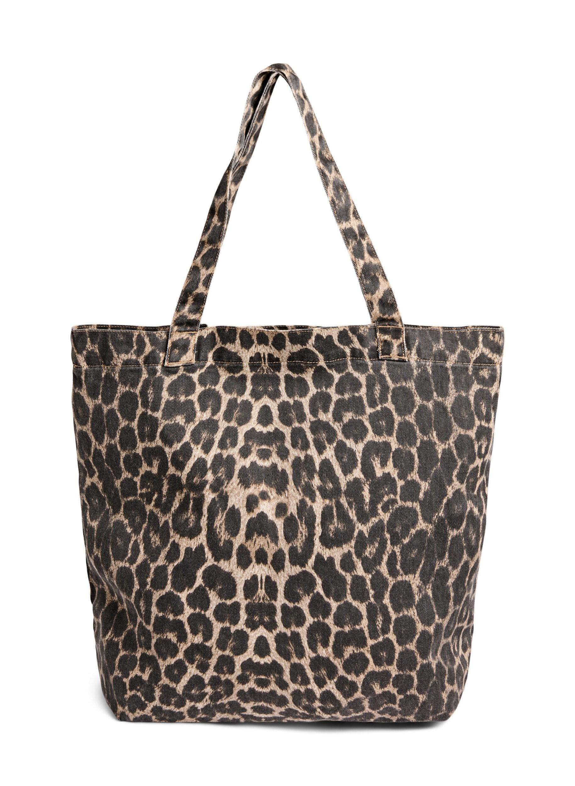 Zizzifashion Denim shopping bag with leopard print, Brown, Packshot image number 0