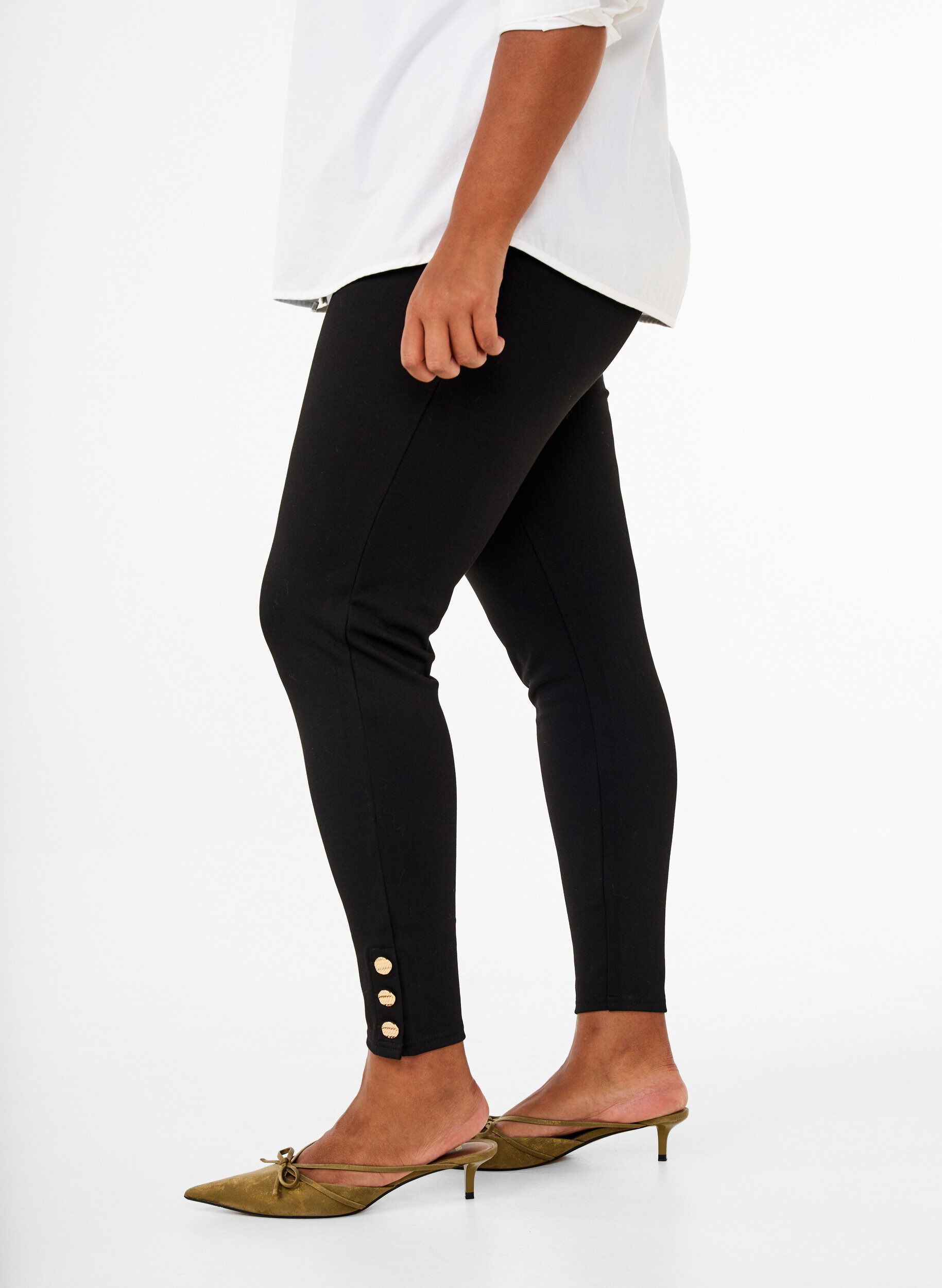 Zizzifashion Viscose leggings with button details, Black, Model image number 2