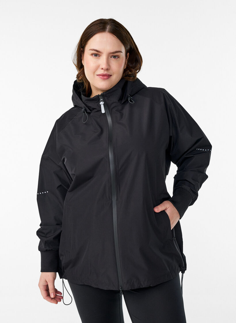 Rain jacket with reflective details, Black, Model image number 0
