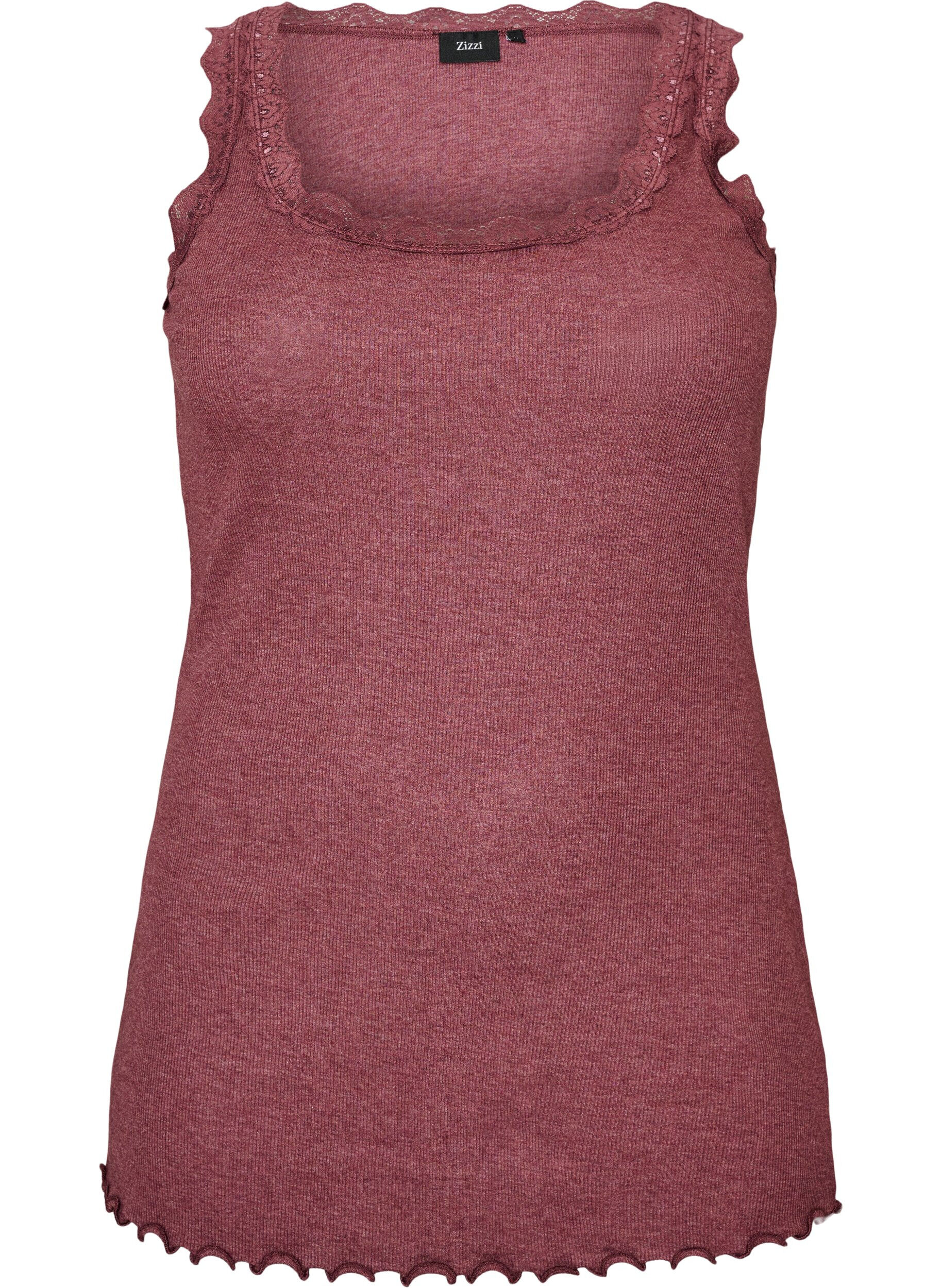 ZizzifashionRibbed top with lace trim, Red, Packshot image number 0