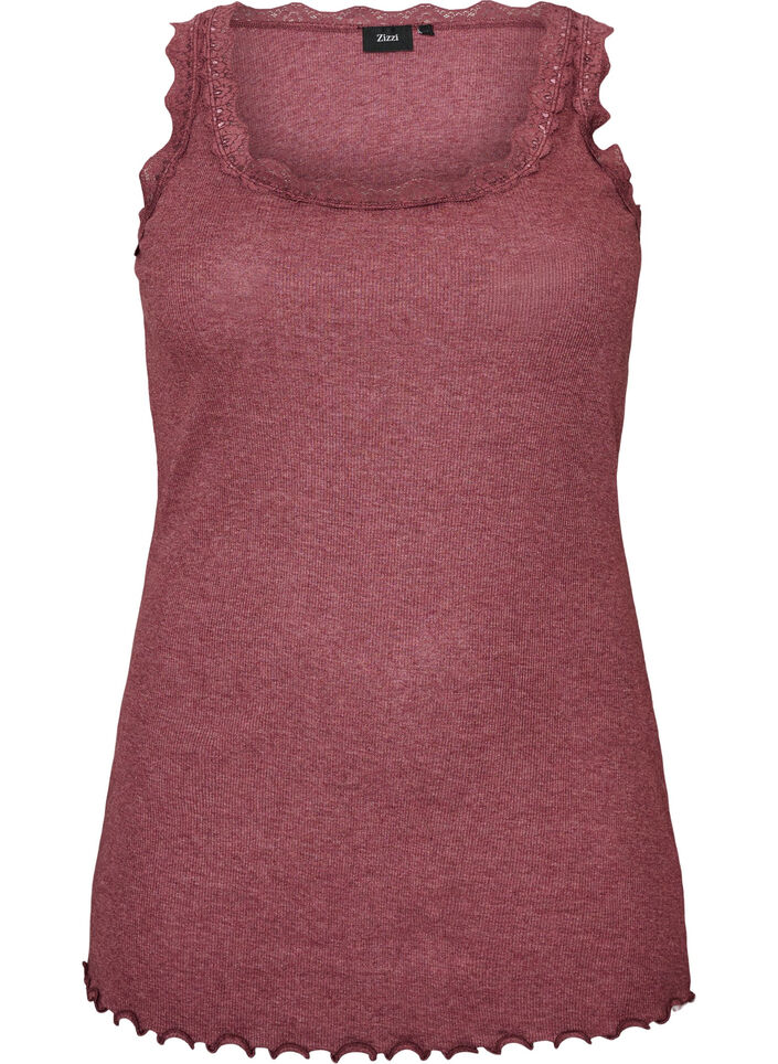 Ribbed top with lace trim, Red, Packshot image number 0