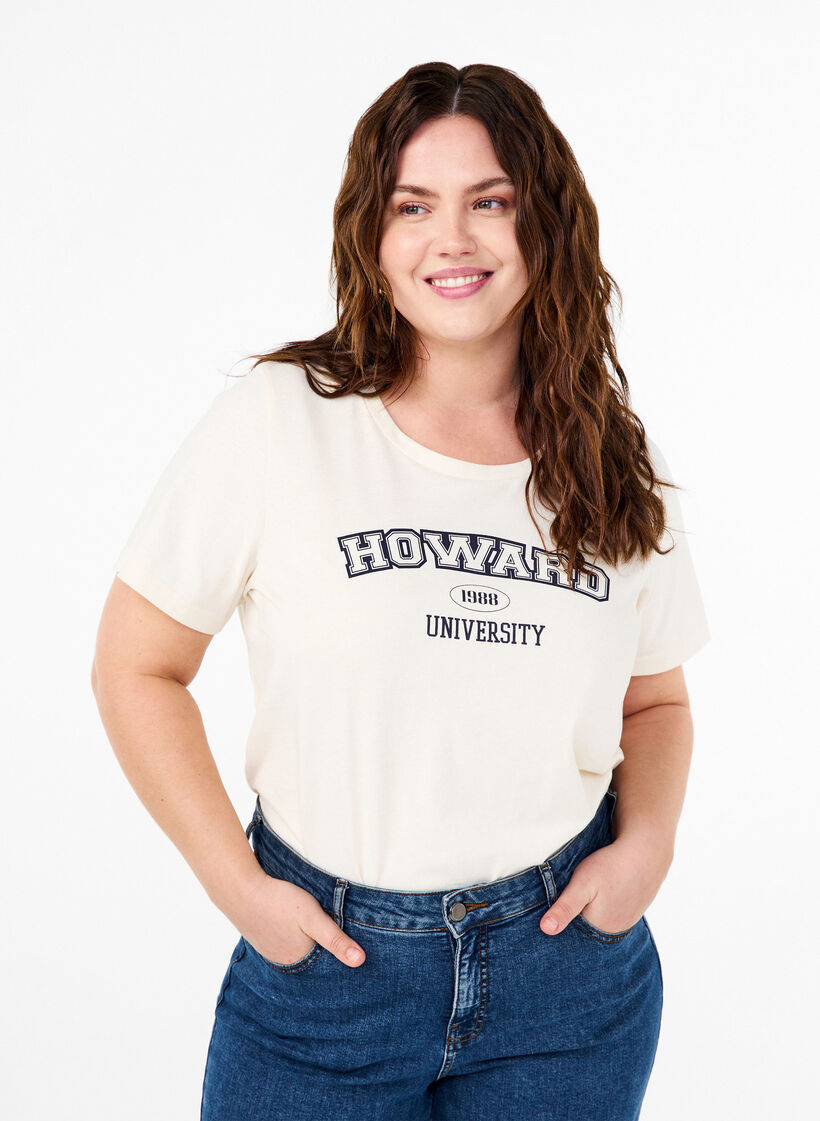 Cotton T-shirt with text motif, Antique W. W. Howard, Model image number 0