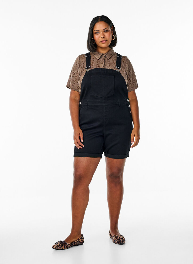 Denim overalls shorts, Black, Model image number 1