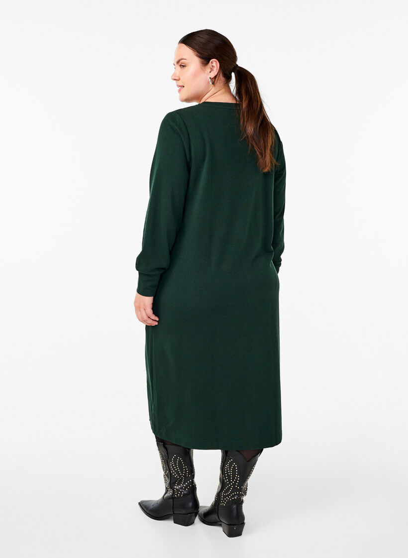 Cotton sweat dress with pockets, Green, Model image number 1