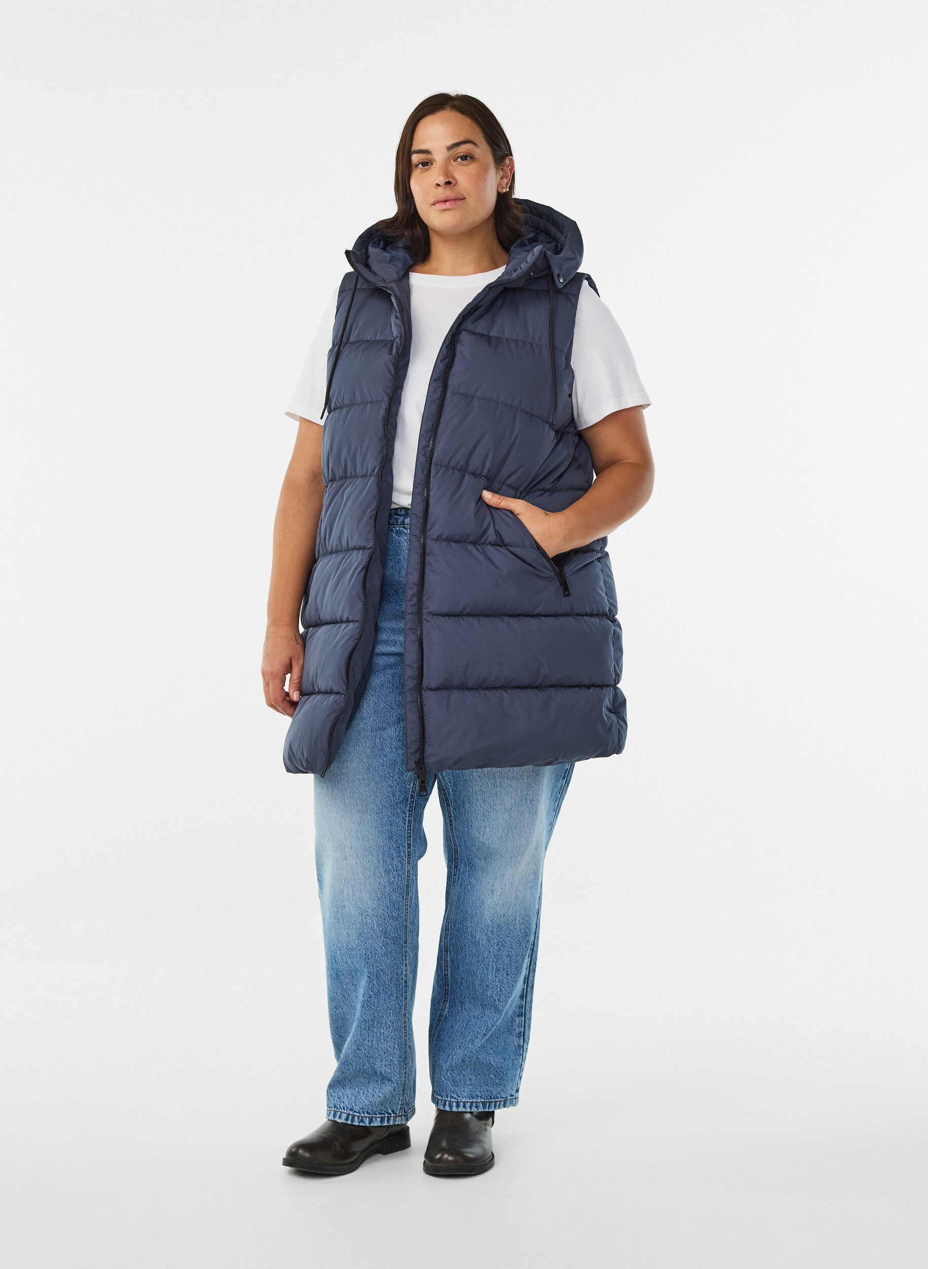 Zizzifashion Long vest with hood and pockets, Blue, Model image number 1