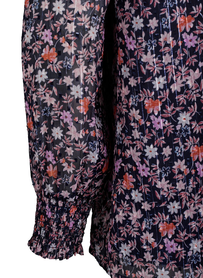Blouse with floral print and glitter thread, Blue, Packshot image number 3
