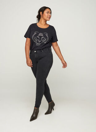 Cotton t-shirt with sequins, Black , Model image number 2