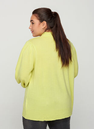 High-necked knitted blouse with balloon sleeves, Daiquiri Green, Model image number 1