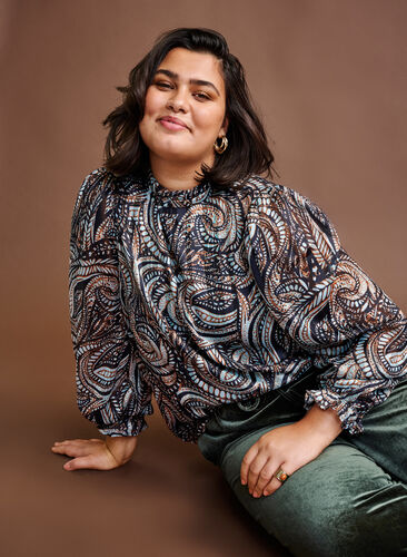 Paisley printed, long-sleeved blouse, Black Paisley, Image image number 0
