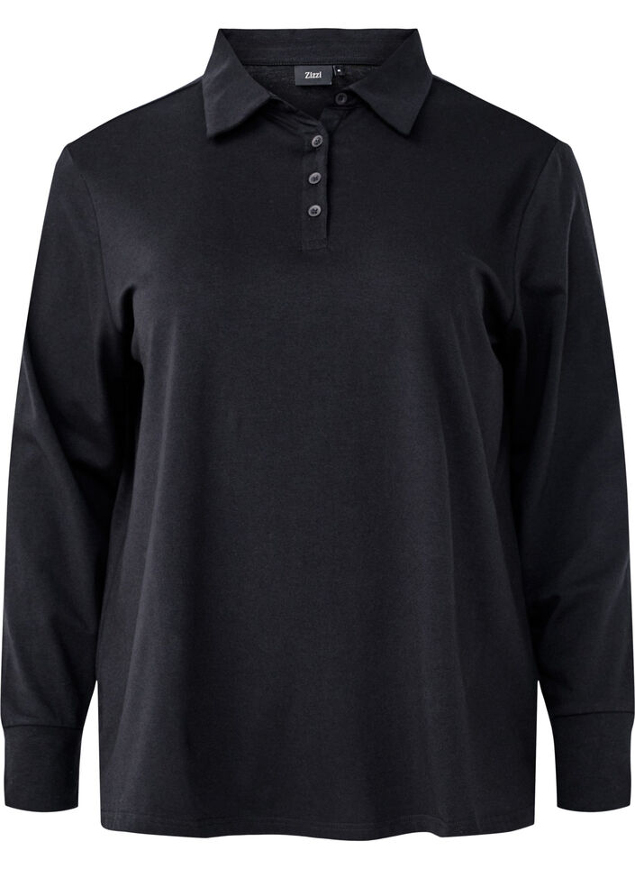 Long-sleeved polo shirt, Black, Packshot image number 0