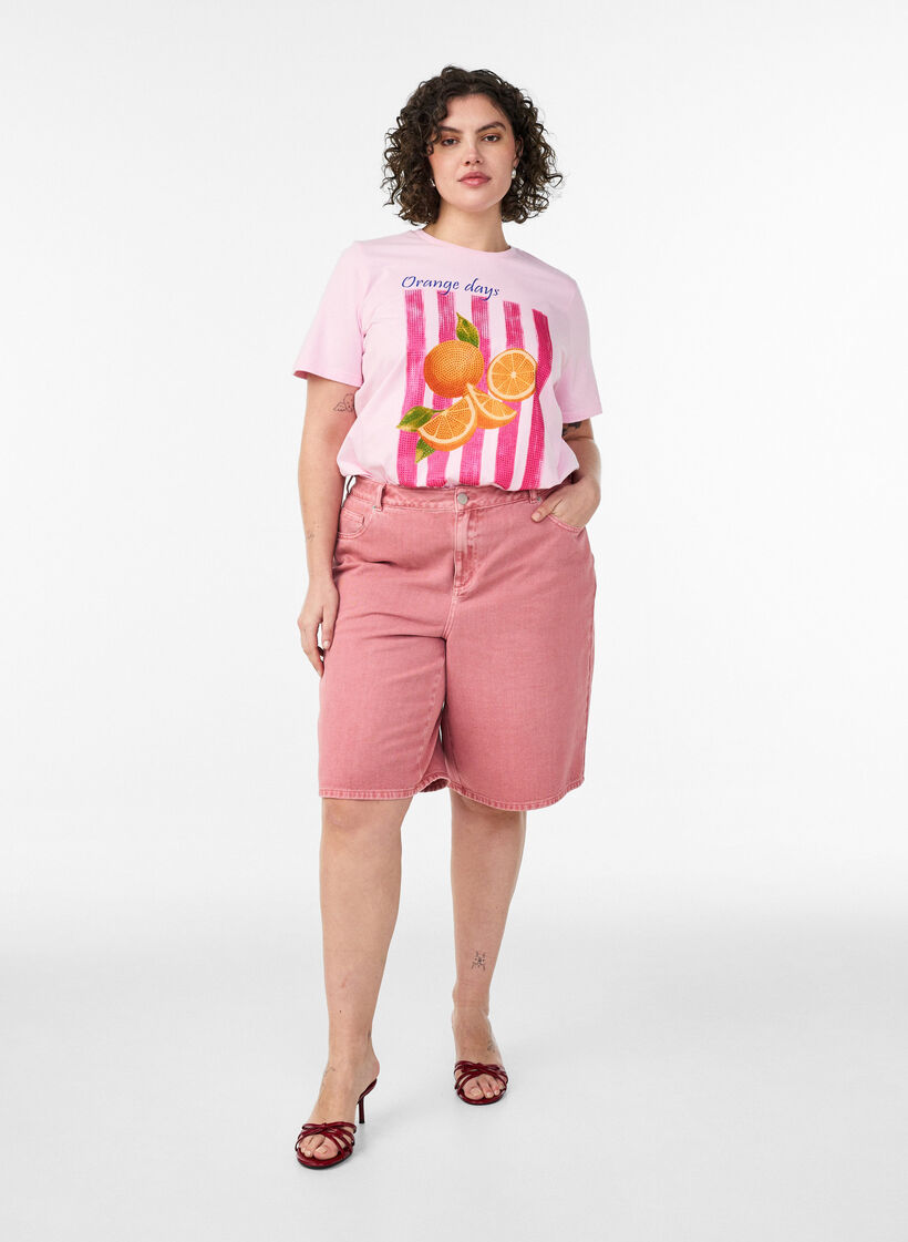 Organic cotton T-shirt with front print, Pink, Model image number 1