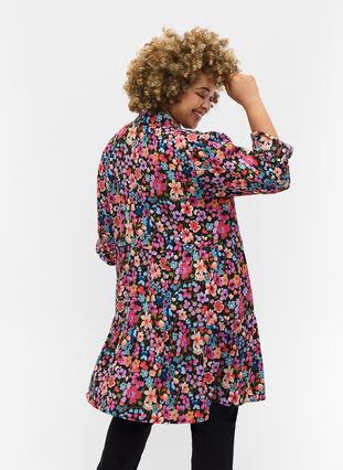 Floral tunic with long sleeves and zip details, Flower AOP, Model image number 1