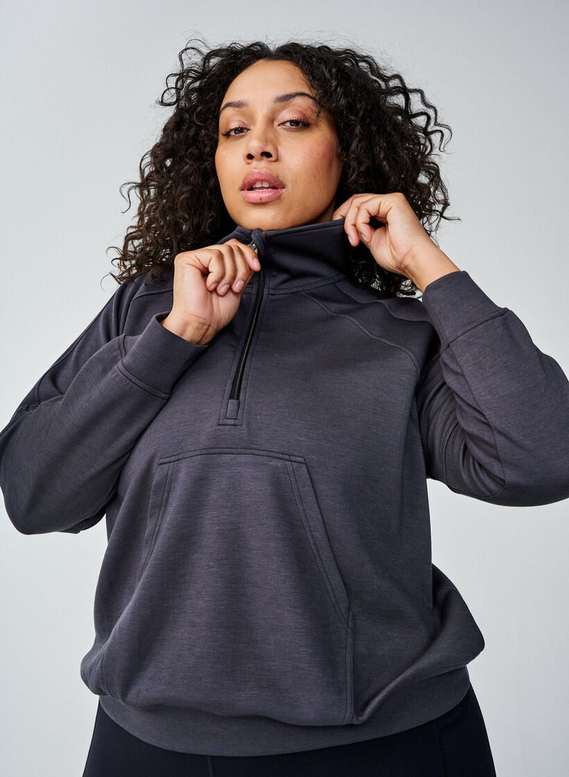 Sporty sweatshirt with high neck and zip, Asphalt, Image image number 0