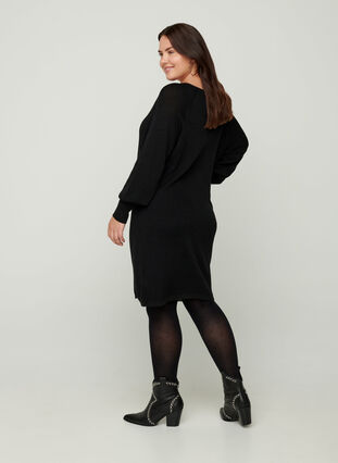 Knitted dress with balloon sleeves and lurex, Black w/ Lurex, Model image number 1