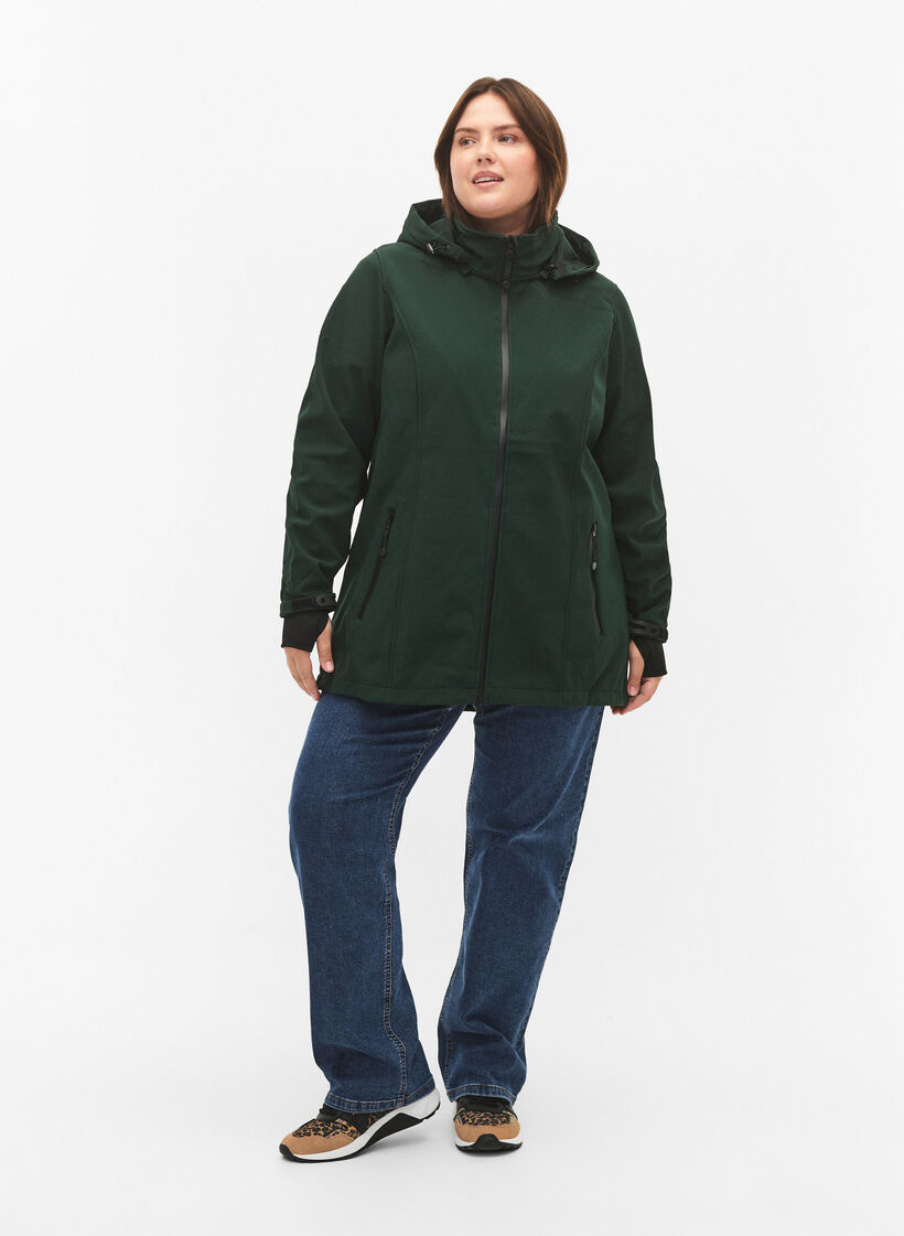 Short softshell jacket with detachable hood, Green, Model image number 1