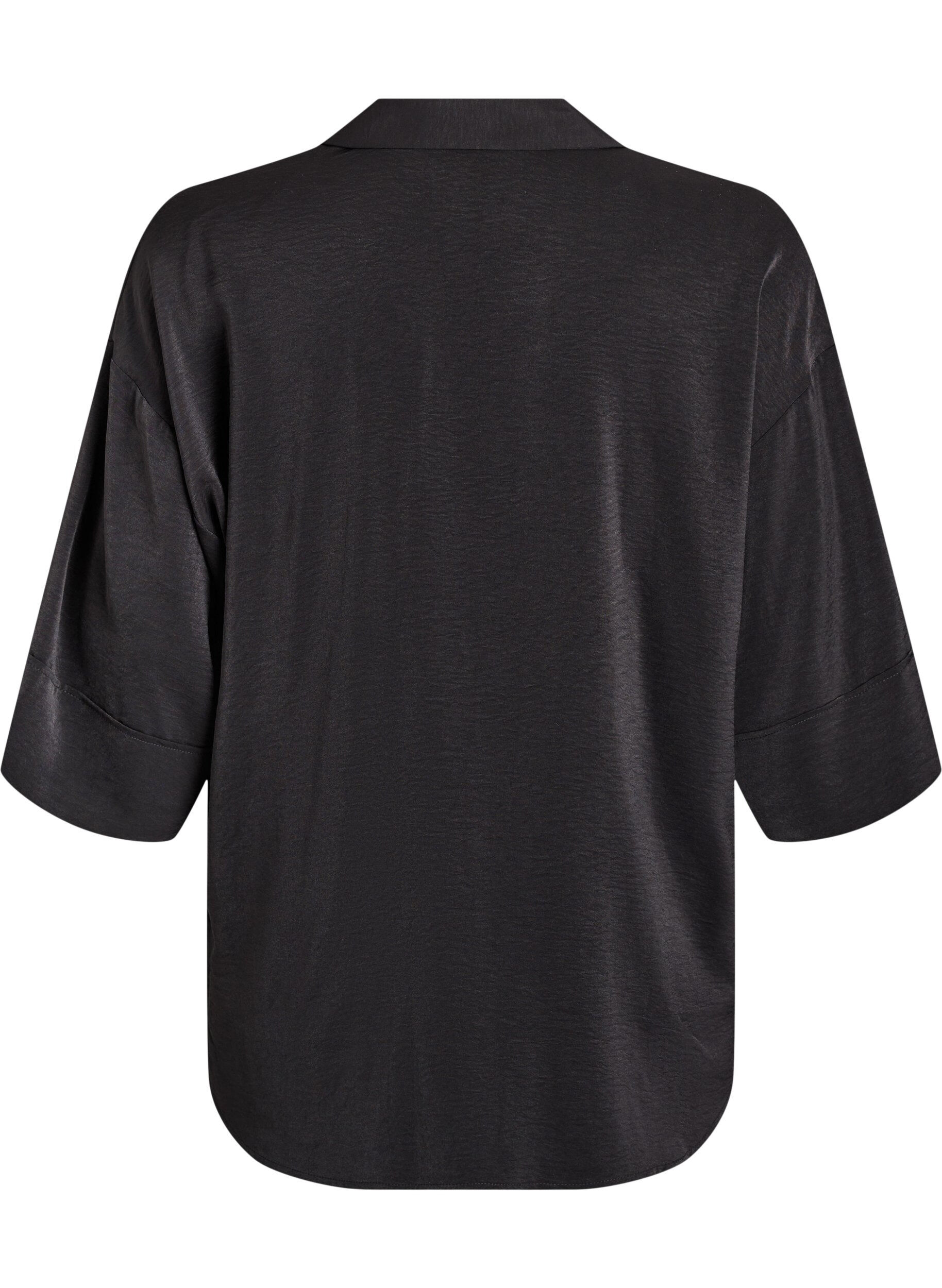 Zizzifashion Loose shirt with a v-neck and 3/4 sleeves, Black, Packshot image number 1