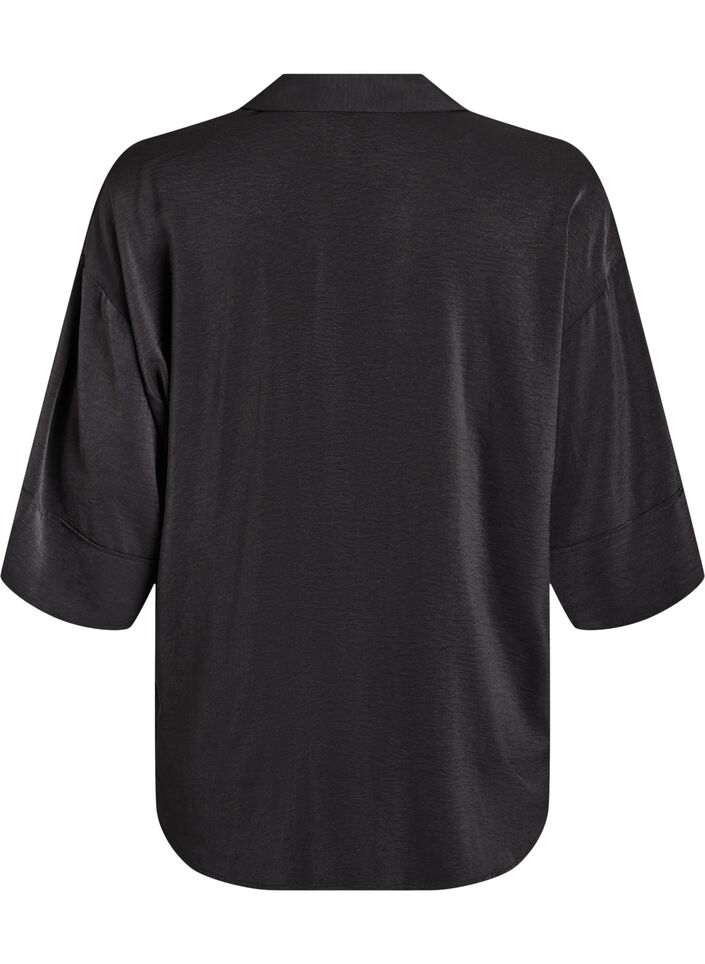 Loose shirt with a v-neck and 3/4 sleeves, Black, Packshot image number 1