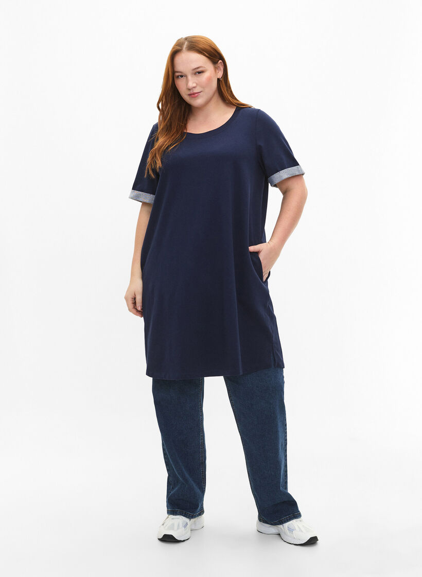 Short-sleeved sweat dress with pockets, Black Iris, Model image number 2