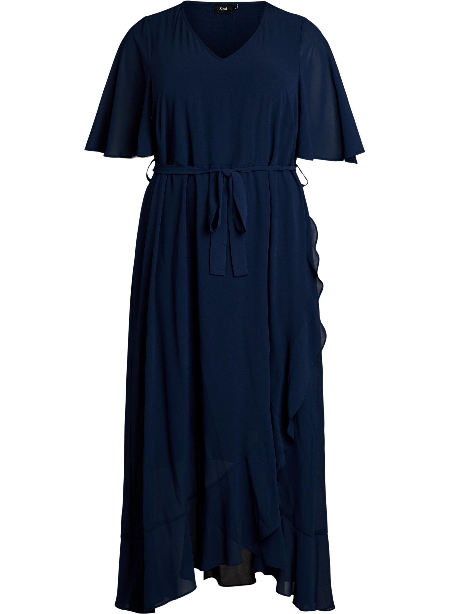 ZizzifashionChiffon maxi dress with a V-neck and ruffle hem, Blue, Packshot image number 0