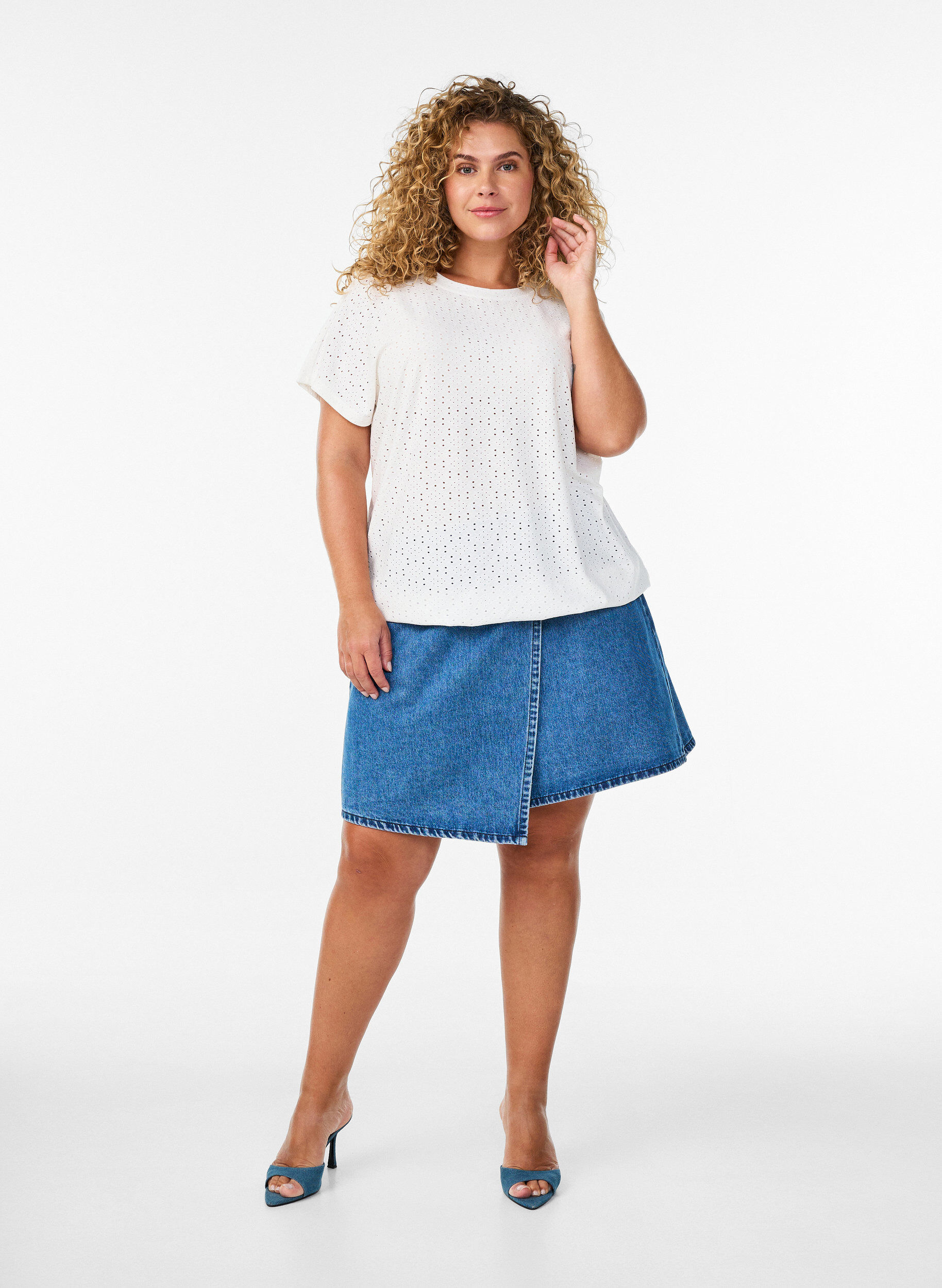 Zizzifashion Blouse with eyelet embroidery and balloon-effect, White, Model image number 1