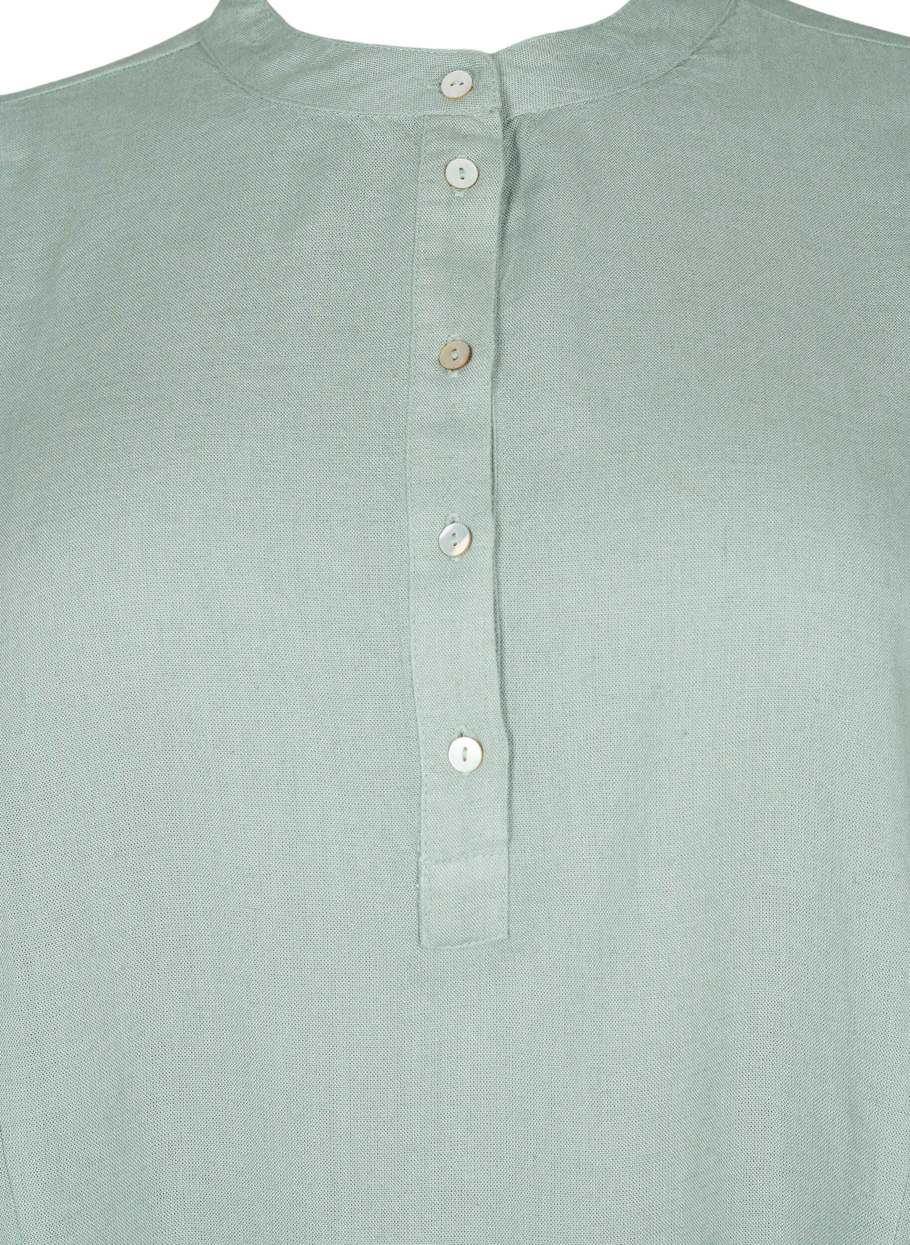 Zizzifashion Viscose-Linen Mix Shirt Blouse with 3/4 Sleeves, Chinois Green, Packshot image number 2
