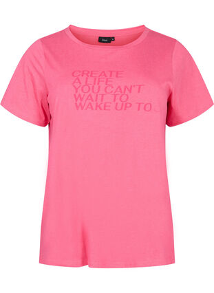 Cotton t-shirt with print and short sleeves, Hot Pink Create, Packshot image number 0