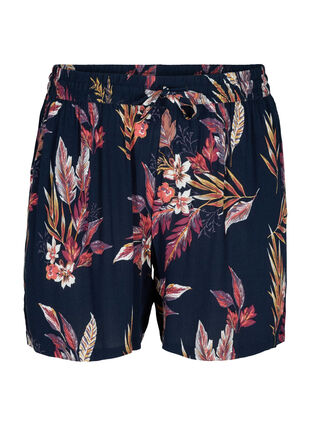 Loose viscose shorts with a floral print, Indian Summer Flower, Packshot image number 0