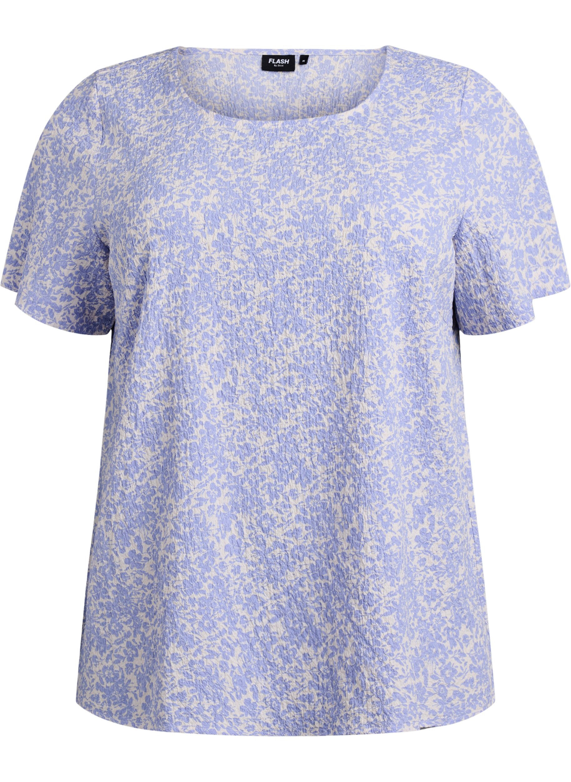 Zizzifashion Short-sleeved blouse with texture, Blue, Packshot image number 0