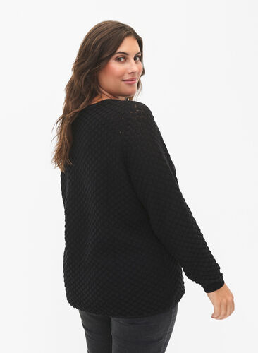 Structure-patterned pullover in organic cotton	, Black, Model image number 1