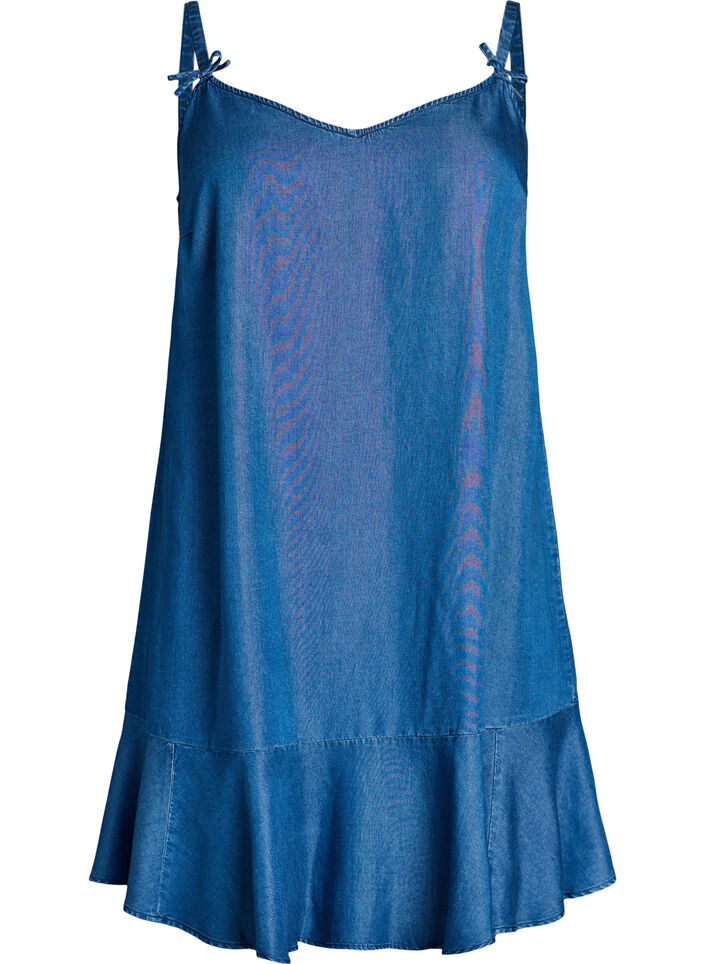 Knee-length strap dress in TENCEL&trade; Lyocell with a denim look, Blue, Packshot image number 0