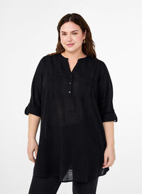 Cotton tunic with 3/4 sleeves, Black, Model