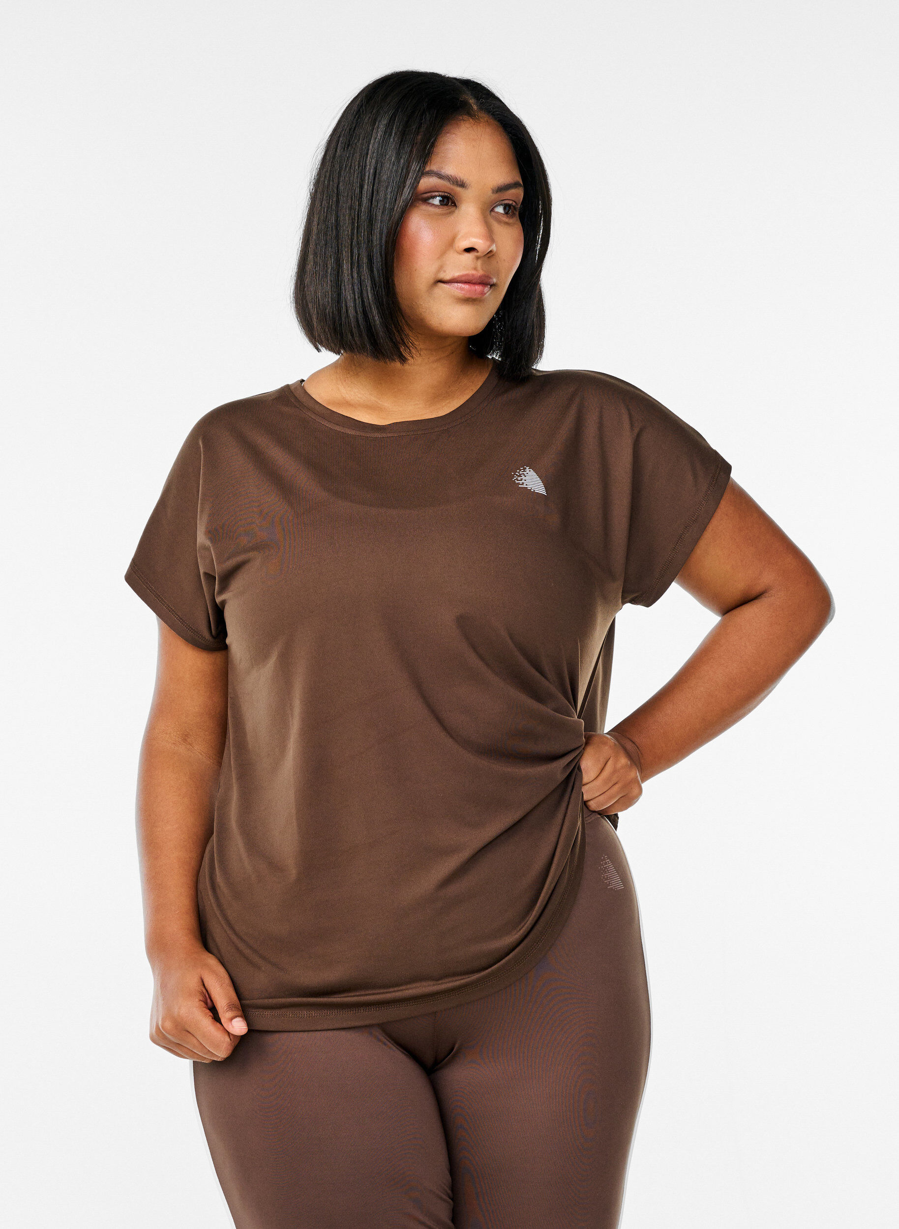 Solid-coloured workout T-shirt, Brown, Model