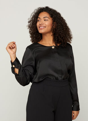 Round neck blouse, Black, Model image number 0