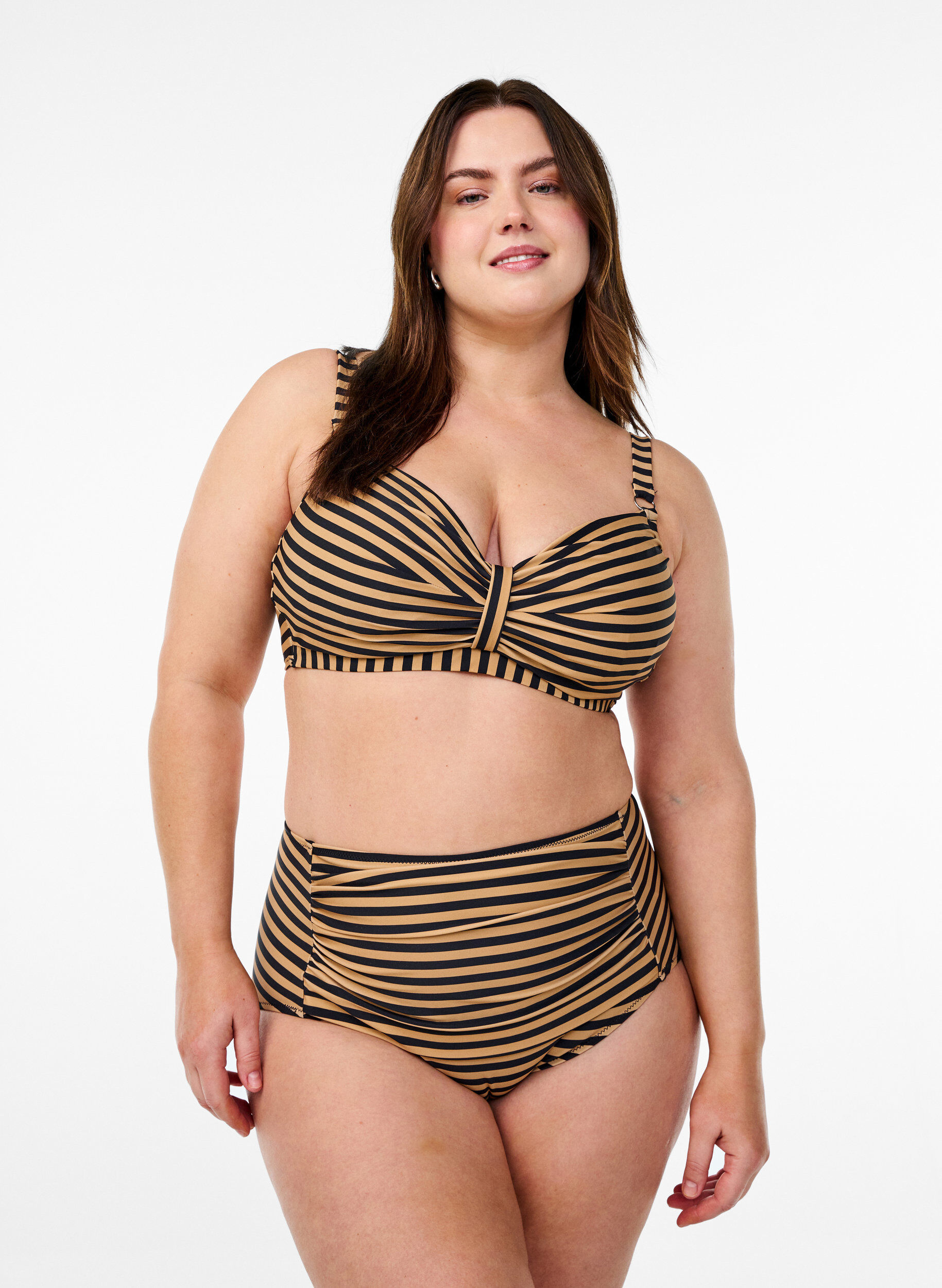 Zizzifashion High-waisted bikini bottoms with stripes, Brown, Model image number 0