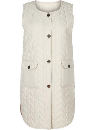 Long quilted vest with pockets, Pumice Stone, Packshot image number 0