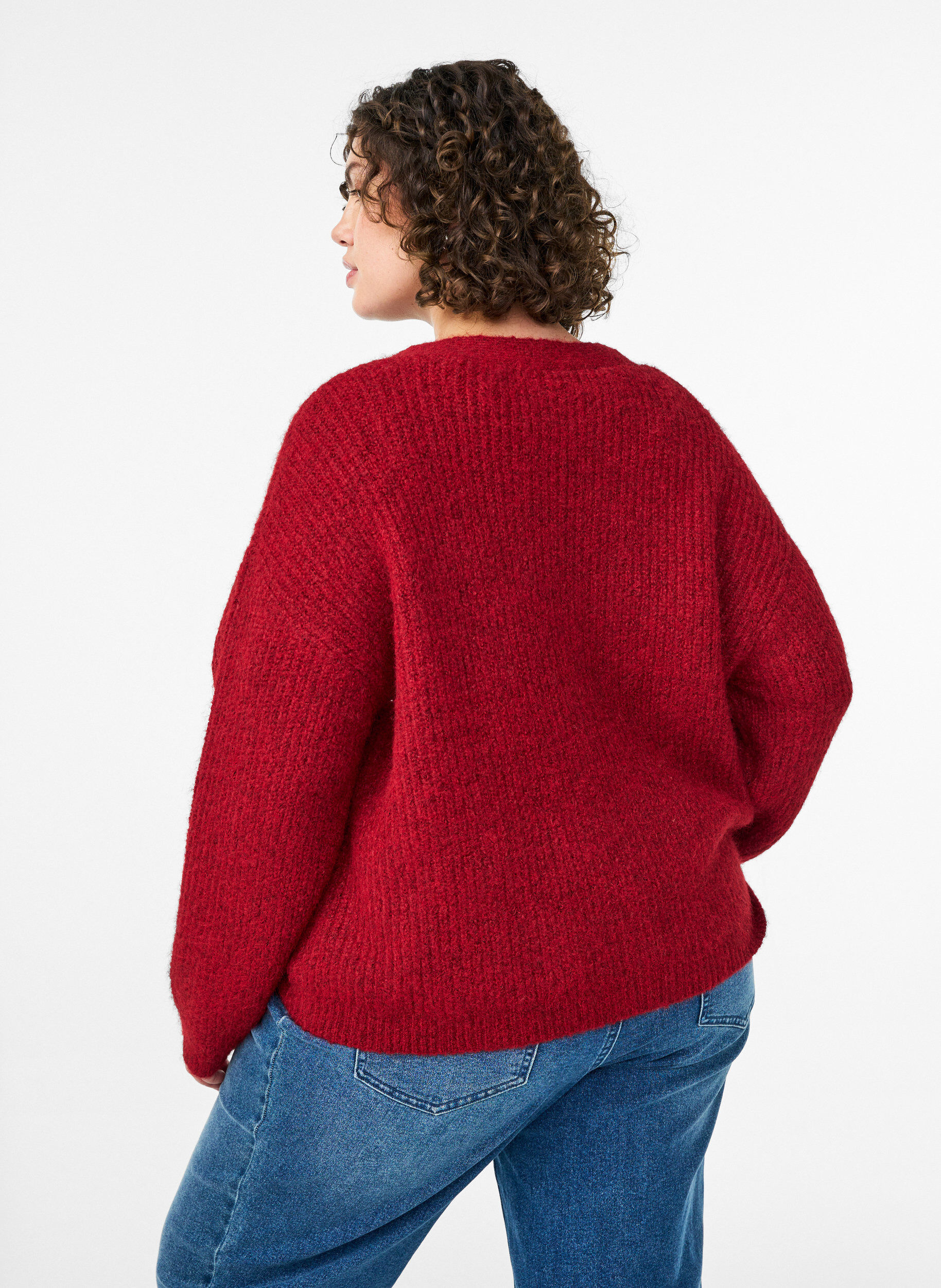 Zizzifashion Knit cardigan with v-neck, Red, Model image number 2