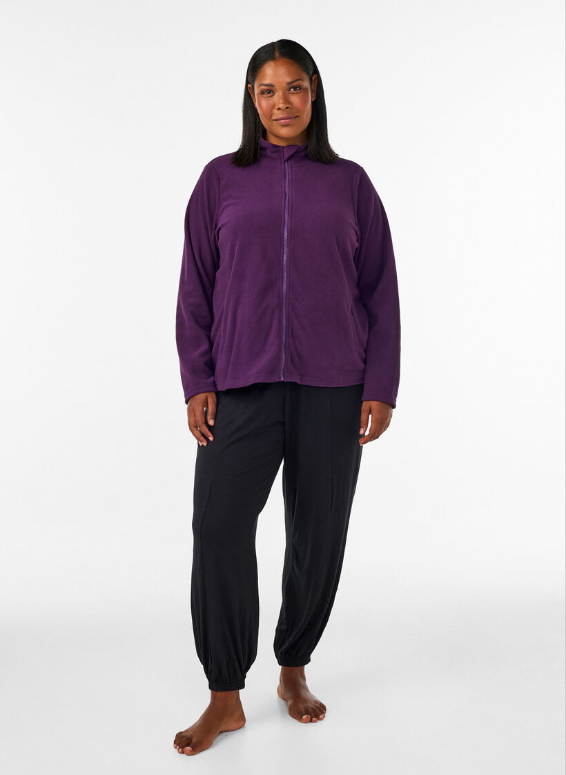 Fleece top with zipper and high collar, Purple, Model image number 1