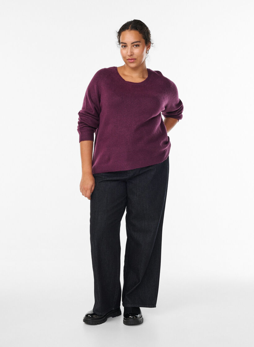 Soft knit with a round neck, Purple, Model image number 1