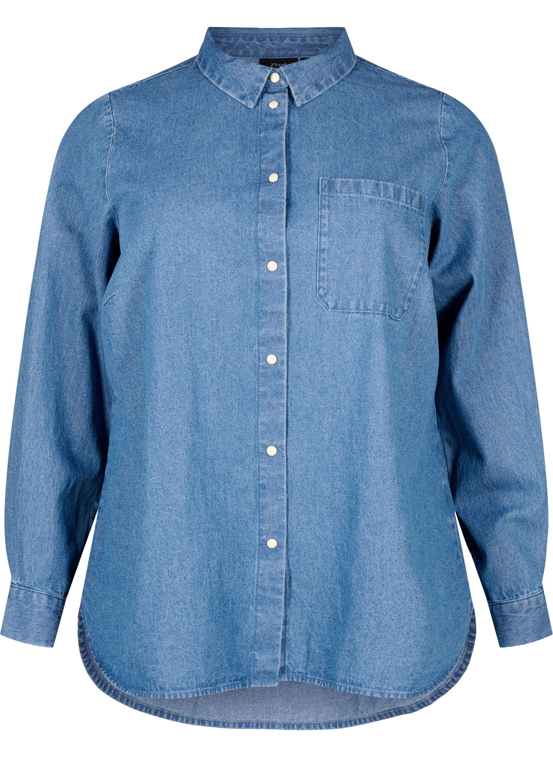 Zizzifashion Long sleeve denim shirt with chest pocket, Light Blue Denim, Packshot image number 0