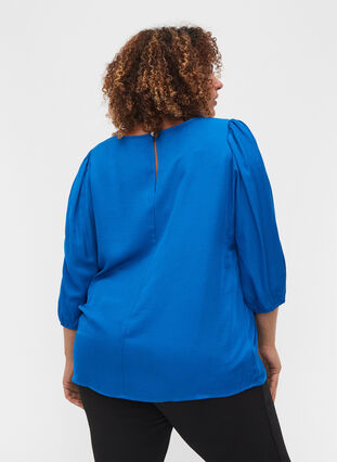 A-line, v-neck blouse with 3/4 balloon sleeves, Princess Blue, Model image number 1