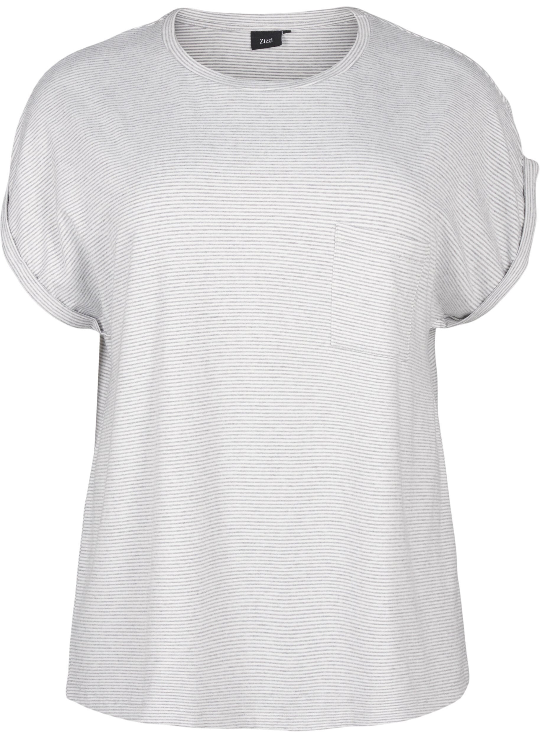 Zizzifashion Striped nightshirt with short sleeves, Grey, Packshot image number 0