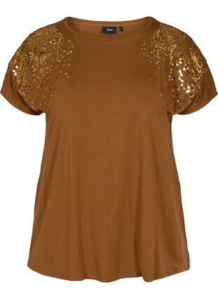 Short-sleeve T-shirt with sequins, Brown ASS, Packshot image number 0