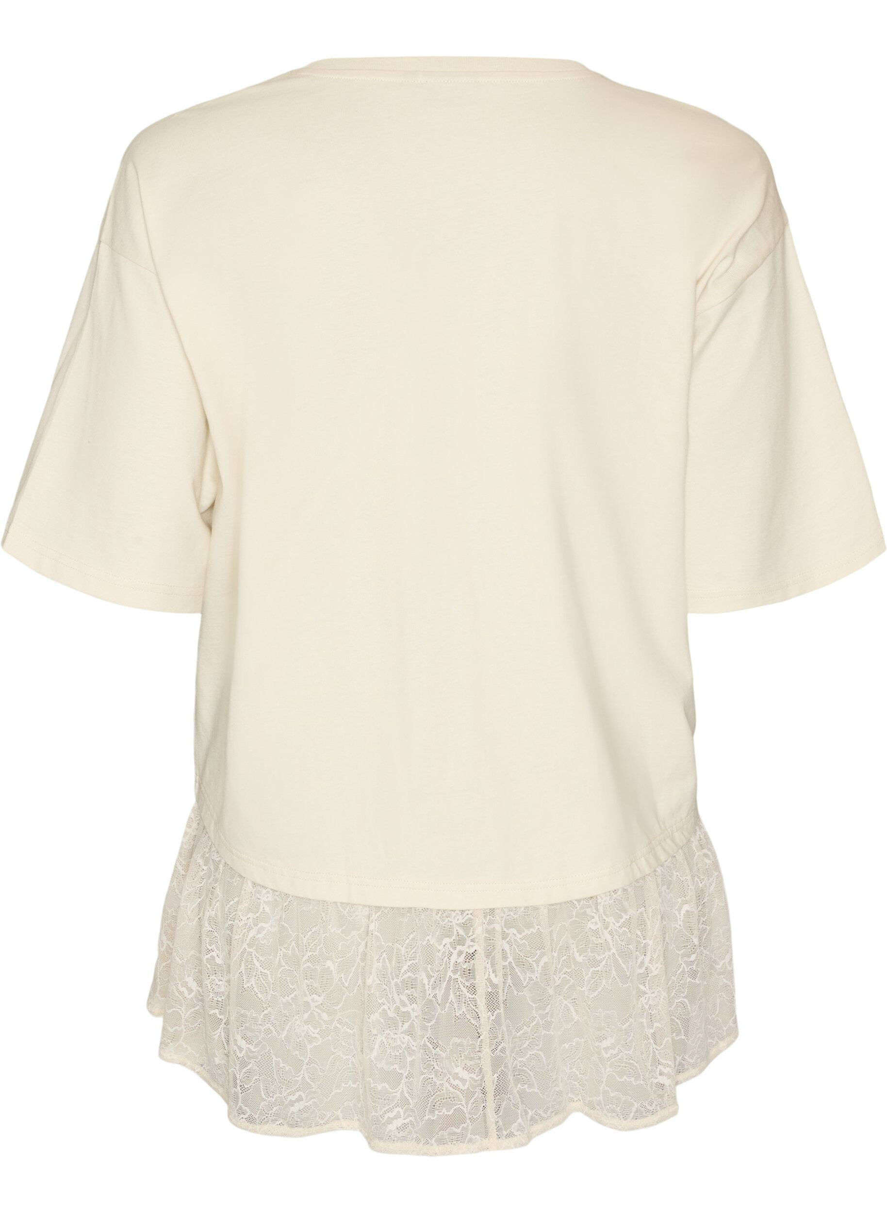 ZizzifashionLoose T-shirt with wide lace trim, Beige, Packshot image number 1